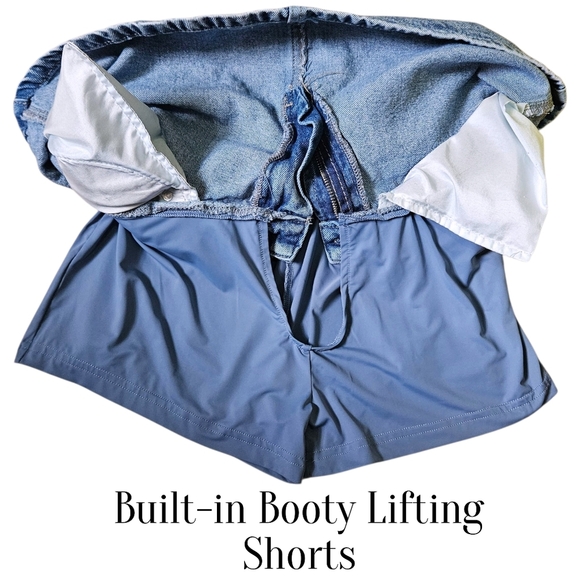 LOVE SOHO Bow Back Denim Mini Skirt Built-In Shorts Size 9 | Y2K Coquette Kawaii - Picture 9 of 11